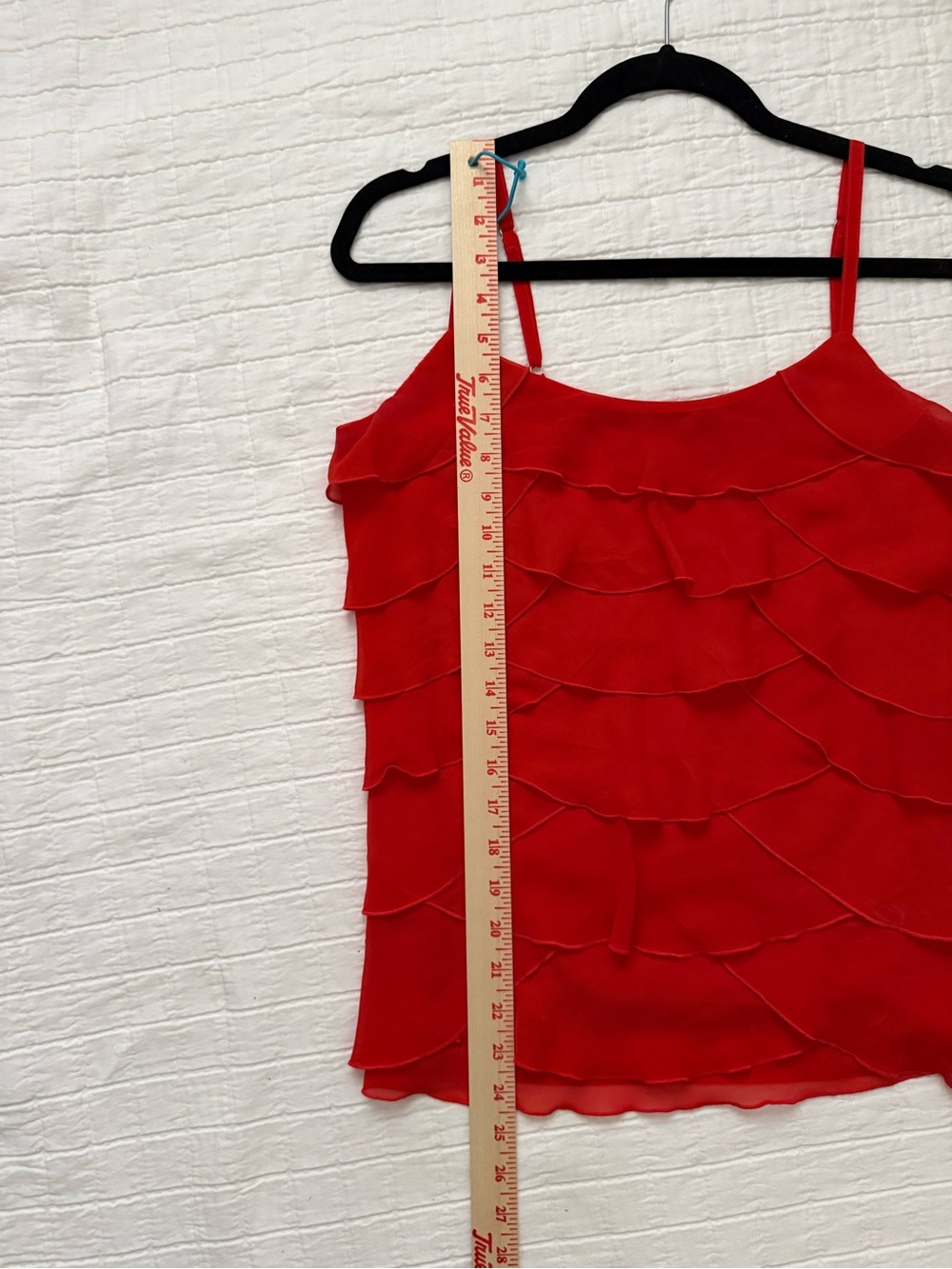 WHBM White House Black Market Coral Red Tiered Ruffle Chiffon Cami Top Small - Picture 5 of 8